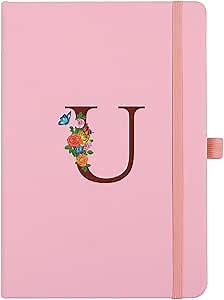 Pink Notebook for Women, 5.7"X8.3" A5 Journal Notebook with Letter U, Dual-Sided Writing Notebook with Dividers, Cute Leather Journal for Work, Business, School, Meetings, Travelers, Small Notebook