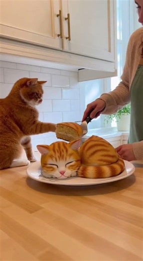 Real Cat Tries to Save Fake Cat Cake! 🐱🎂 (Hilarious Reaction