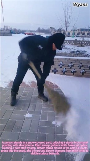 daily work vlog: sweeping snow by hand with a broom