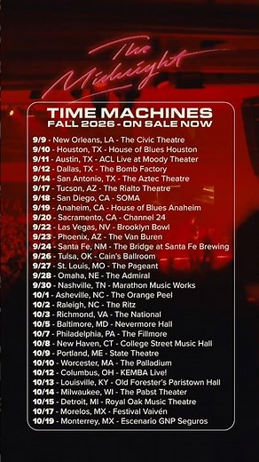 TIME MACHINES Fall 2026 tour tickets + VIP packages are on sale now. 📹: Joe DeSantis