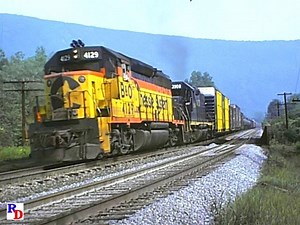 A Chessie train at Corrigansville, Maryland. Check out that lead boxcar! From the JPM program "Chessie Sand Patch, Volume 1" https://rfd.video/Chessie1 | Railfan Depot