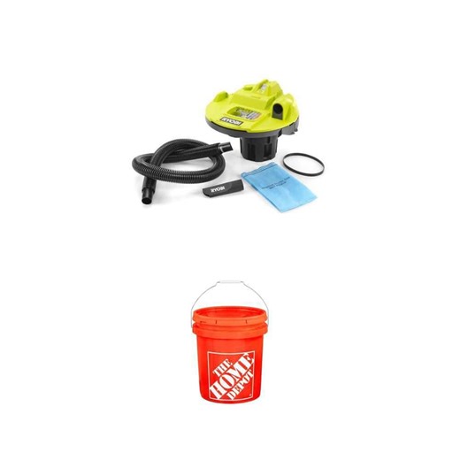 ONE  18V 5 Gal. Cordless Wet/Dry Vacuum (Tool Only) with Hose and 5 Gallon Orange Homer Bucket Combo - The Home Depot