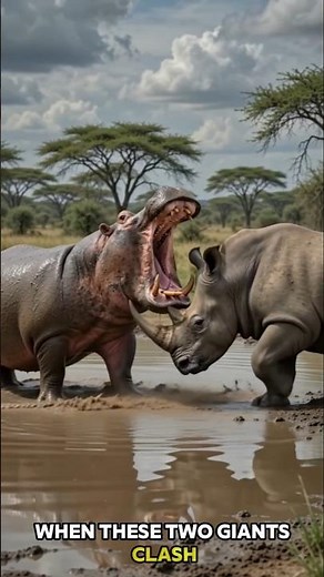 Rhino vs Hippo – Who Wins This Epic Fight? 🦏🦛 #animals #shorts