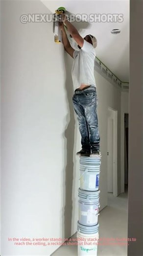 Dangerous DIY! Standing on Buckets to Paint Ceilings