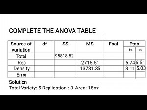 Completing An ANOVA table| How to find missing Value RCBD| Randomized complete block design