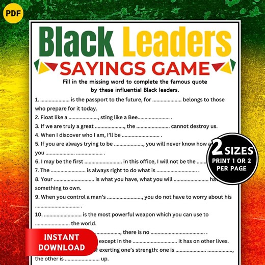 Black Leaders Sayings Game, Black History Trivia Quiz, Printable Black History Games, Black People Sayings, Black Family Game, History Month - Etsy