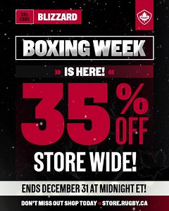 THE DEALS AREN’T DONE YET! 🎄 35% Rugby Canada Online Store (that's right ALL OF IT)! Offer ends on December 31st at Midnight EST.⏰ Use the promo code: BLIZZARD to activate. Buy now at https://hubs.li/Q03Z0bHg0🔗 *** LES AUBAINES NE SONT PAS ENCORE TERMINÉES! 🎄 35 % de réduction sur la boutique en ligne de Rugby Canada (c’est-à-dire TOUTE LA BOUTIQUE)! L’offre se termine le 31 décembre à minuit HE.⏰ Utilisez le code promo BLIZZARD pour activer cette offre. Achetez dès maintenant sur https://hub