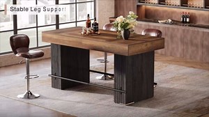 Tribesigns 62.2 Inch Bar Table, Industrial Bar Height Counter Table, Rectangular Home Bar Units with Metal Footrest for Home Kitchen, Dining Room, Bistro, Gray Cement and Red Brown