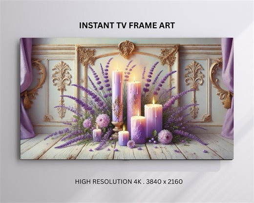 Lavender Candle Frame TV Art, Purple Floral Candle Arrangement, Calming Spa TV Art, Samsung Frame TV 4K - Etsy