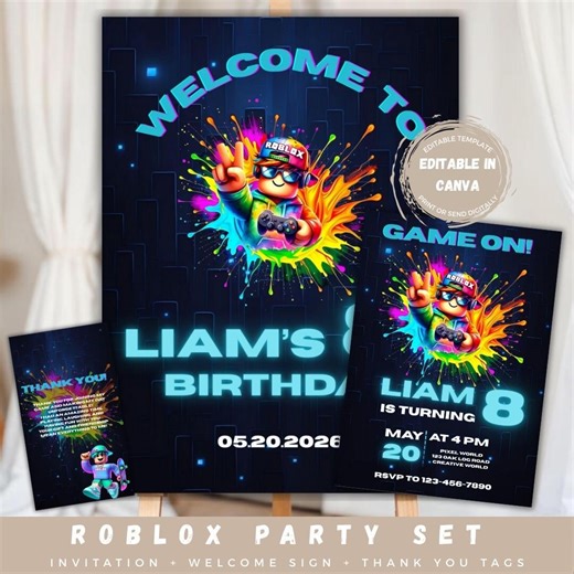 Roblox Birthday Party Set, Gamer Theme, Invitation, Sign, Tags (digital Download) - Etsy