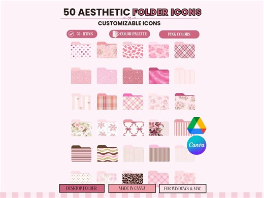 Folder Icon for Planner Pink Icon Sticker Template Folder Icon Bundle for Mac and Windows Desktop Folder Icons - Etsy