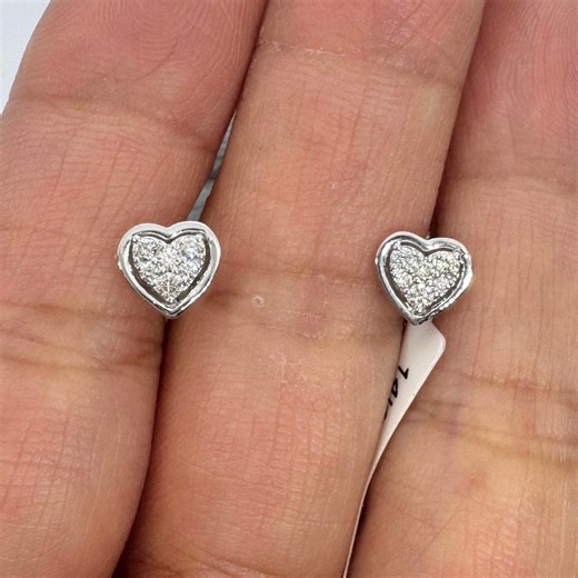 Diamond Heart Shaped Earrings, Diamond Heart Earrings, 14K White Gold Heart Shape Diamond Studs, Genuine Diamonds - Etsy