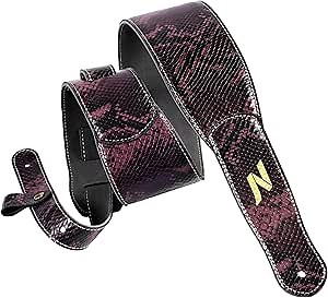 Nefelibata 3-Inch Guitar Strap, Handmade Cowhide Guitar Straps with Foam Padding and Cable Organizer Loop for Acoustic, Bass and Electric Guitar(Snakeskin Pattern)
