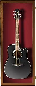 PENNZONI Acoustic Guitar Display Case - Acrylic Acoustic Guitar Case - Guitar Display Case Wall Mount Made from Hardwood Frame & Clear Acrylic - Walnut w/Red Felt