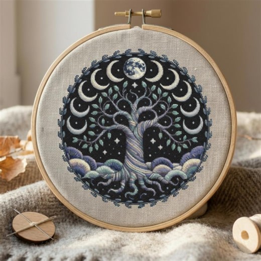 Tree of Life Cross Stitch Pattern, Moon Phases, Wiccan Embroidery (PDF Pattern) - Etsy