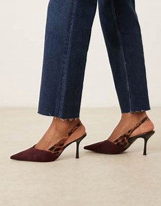 ASOS DESIGN Sabrina slingback stiletto heel shoes in burgundy and leopard | ASOS