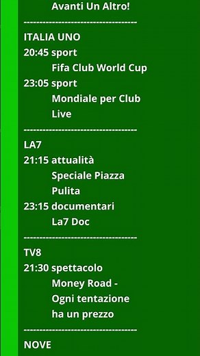 Programmi TV serata 19 giugno 2025