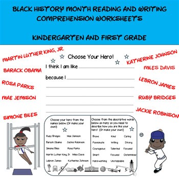 Black History Month Heroes Reading/Writing Comprehension Kindergarten and First