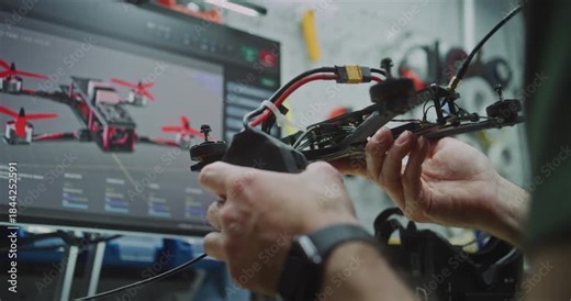 Engineer Meticulously Performs Quality Control, Checks Drone Flight Controller Settings. Quality Control Tuning Verifying And Adjusting Drone Flight Controllers For Accuracy. Final Calibration.