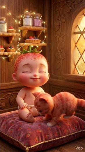 Baby Strawberry and her cute kitten son! 🍓 (Baby Cartoon)