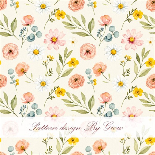 Pastel Watercolor Floral Seamless Pattern, Spring Flower Digital Paper - Etsy