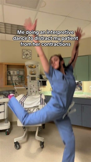 Me doing an interpretive dance to distract my patients from their contractions 🤱🤰 Its the flying