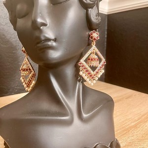 Gold and Dark Purple statement earrings... | Depop
