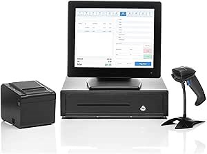 Retail Point of Sale System - Includes Touchscreen PC, POS Software (Retail POS Monthly), Receipt Printer, Scanner, Cash Register Drawer, and Dot Matrix Customer Display
