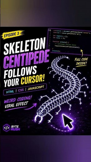Skeleton Centipede Follows Your Cursor 🐛⚡ | HTML CSS JS