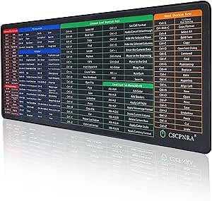 CSCPNRA Excel Cheat Sheet Desk Pad - Large Office Mouse Pad (27.5 * 11.8 * 0.12 in), PS/Word/PPT/Excel Cheat Sheet Desk Mat, PC Office Spreadsheet Keyboard Mat, Employee Appreciation Gift