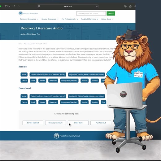 NA World Services, Inc. on Instagram: "Our new “Resource of the Month” series will showcase some of the valuable resources available on na.org. This month, your resource guide Wayne shows you where to find audio version of our Basic Text in eleven languages! #ResourceOftheMonth #AudioBasicText #NABasicText #NALiterature #ByAddictsForAddicts"