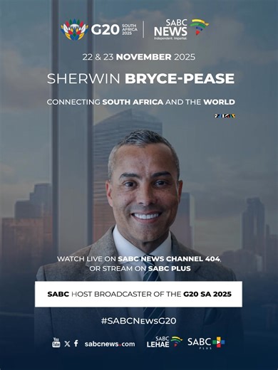 Sherwin Bryce-Pease connects global audiences to the G20 conversations driving cooperation, growth and sustainability. Stay informed on SABC News, Channel 404 or stream on the SABC Plus app. www.sabc-plus.com #SABCNewsG20 | SABC News