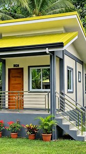 🇵🇭Clean, modern tropical design featuring a vibrant yellow metal roof, smooth neutral-toned walls, sturdy concrete structure, stainless steel railings, and a warm natural wood door balanced by lush greenery for a fresh, elegant, and inviting finish. #NGN | Nathaniel Guevarra Navarro