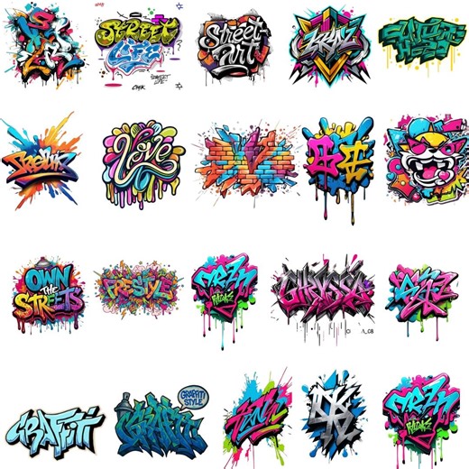Graffiti PNG Design Bundle: Street Art Graphics, Typography Vectors | - Etsy