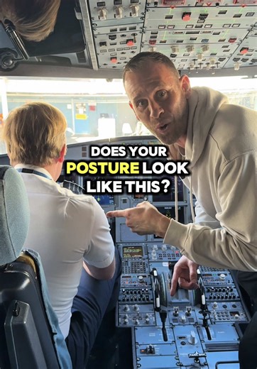 Travel posture check ✈️ If your upper back is rounded and your shoulders/neck feel tight after long travel or sitting, try this quick posture reset you can do anywhere. Feet slightly pigeon-toed, hands behind your head, pull the elbows back and squeeze the shoulder blades to open the chest and wake up the upper-back muscles. Hold for 60 seconds. Simple, fast, and effective. Shout-out to the pilot for letting me share this in the cockpit 👏 #PostureReset #TravelPosture #PilotLife #UpperBackHealth