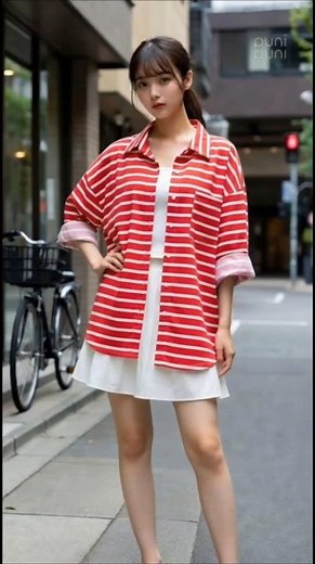 Japanese Energetic Red‑White Striped Shirt Look
