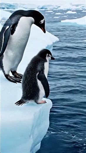 Brave Little Penguin's First Dive! 🐧💦 #wildlife #animals #shorts