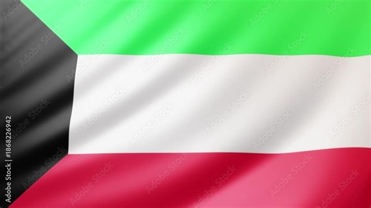 Kuwaiti national flag with horizontal green, white, and red stripes and a black trapezoid at the hoist. Symbol of Kuwait, unity, sovereignty, and national identity.