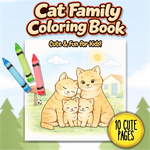 Cat Coloring Pages for Kids Printable PDF | Cute Kitten Family Coloring Book | Easy & Simple Cat Coloring Sheets | 10 Cute Pages - Etsy