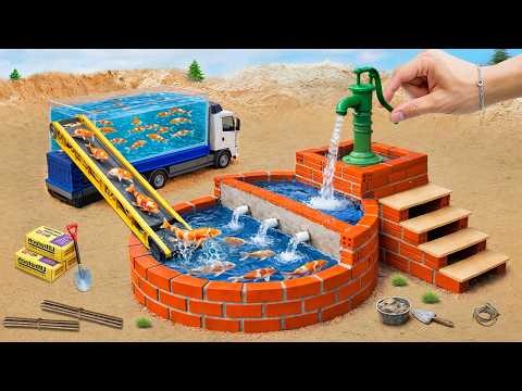 DIY Mini Tractor Builds Fish Pond with Water Flow Pipe System | Science Project