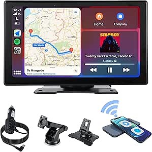 Plimpton 2025 Portable Carplay for Apple/Android Auto Screen for Car, 9 Inch IPS Touch Screen Wireless Car Play Driveplay Multimedia Player with Voice Control, BT, FM, GPS, Mirror Link for All Vehicle