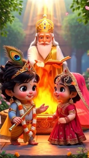 💙🌸 Radha Krishna Divine Wedding 💙✨ | Brahma Ji Performs Vivah | Cute 3D Krishna Radha vivah 💕