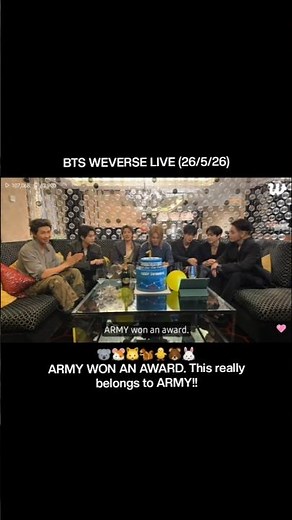 BTS:- "ARMY WON AN AWARD. This really belongs to ARMY!!"