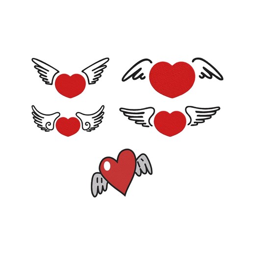 Winged Heart Angel Embroidery Design, Angel Heart Wings Love Symbol Machine Embroidery File, 5 Design, 9 Size, Instant Download - Etsy