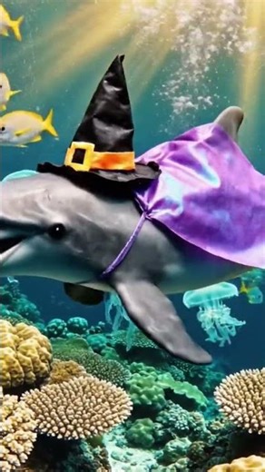 “Baby Dolphin in a Witch Costume 🐬🎃 | Relaxing Tropical Ocean ASMR