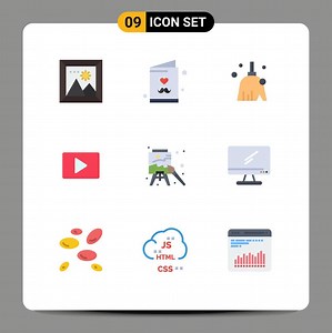 Download 9 User Interface Flat Color Pack of modern Signs and Symbols of art player broom video youtube Editable Vector Design Elements for free