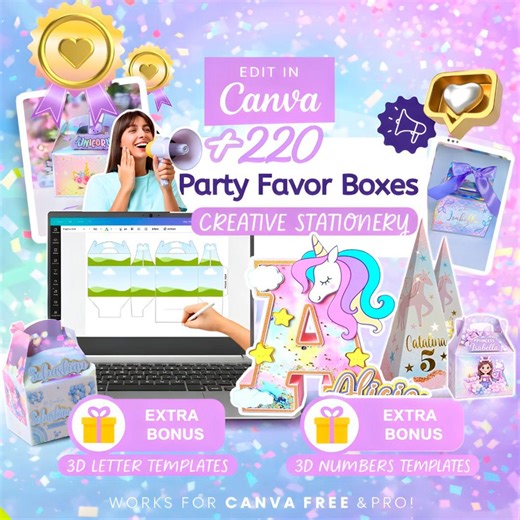 Party Favor Boxes   220 Templates   Bonus Letters, 3D Numbers, Invitations and More on Canva - Etsy