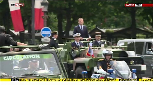 President Emmanuel Macron heads to the Arc de Triomphe after his inauguration as French head of state | Sky News