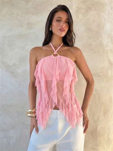 Aloruh This New Summer Women's Ruffled Camisole Features An Elegant, Multi-Layered Ruffled Halter Neck And Fitted Design, Making It The Perfect Choice For Parties, Cocktail Parties, Formal Occasions, Bridesmaid Dresses, Birthdays, Music Festivals, Business Casual, Beach Vacations, Bohemian Maxi Dresses, Back-To-School Season, And Many Other Occasions. Sexy, Romantic, And Glamorous, It Exudes A Goddess-Like Aura And Is Ideal For Parties And Gatherings. It's Also Suitable For Music Festivals, Back