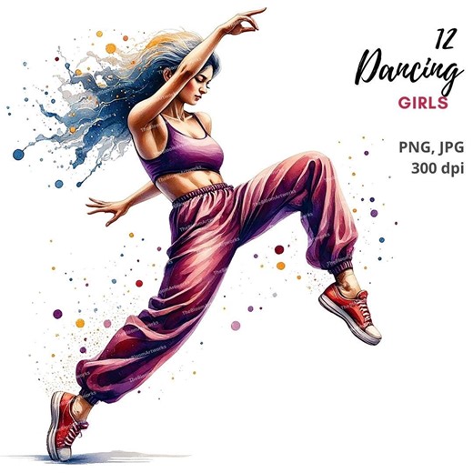 12 Street Dance Clipart, Hip Hop Girl, Dancing Girl, Watercolor Dancer, Dancing Clipart, High Quality Png/jpgs for Junk Journals Card Making - Etsy